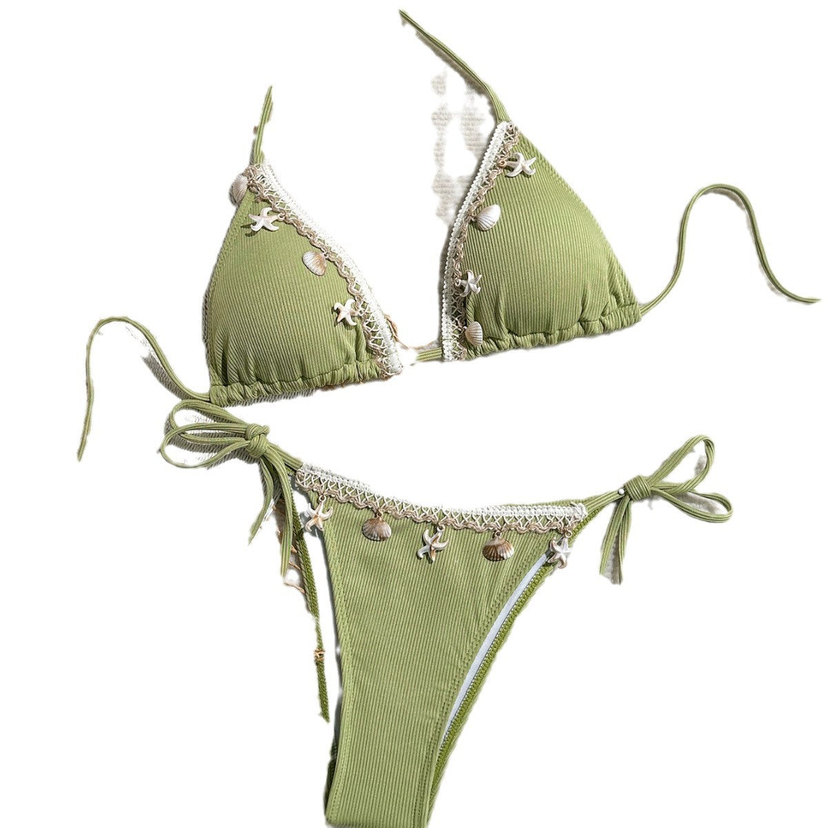 Wholesale Shell triangle cup halter neck tie-up swimsuit